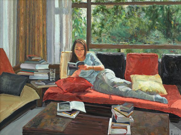红沙发上读书的女孩董剑霜（荷兰）120*160cm